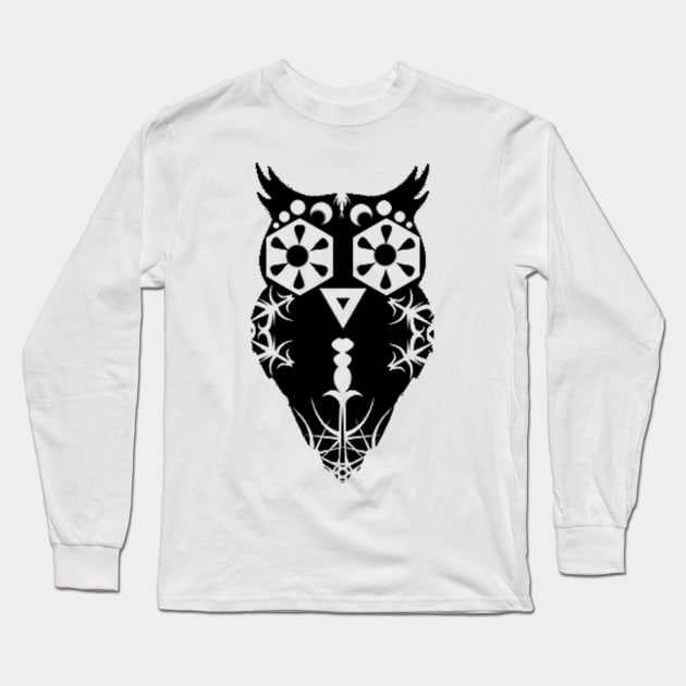 Black Owl Long Sleeve T-Shirt by Not Meow Designs 